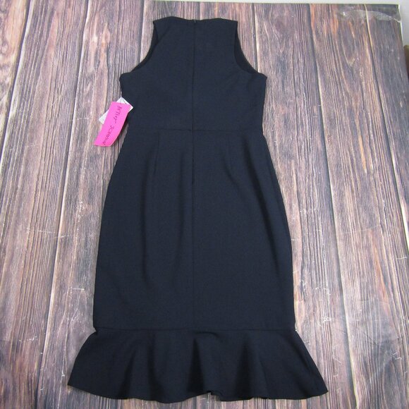 Betsey Johnson Dress Womens 6 Navy Sleeveless Ruffle Hem Sheath Cocktail FL04K79 - Picture 7 of 10